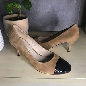Boden Black & Tan Suede Patent Leather Cap Toe Pumps 8.5